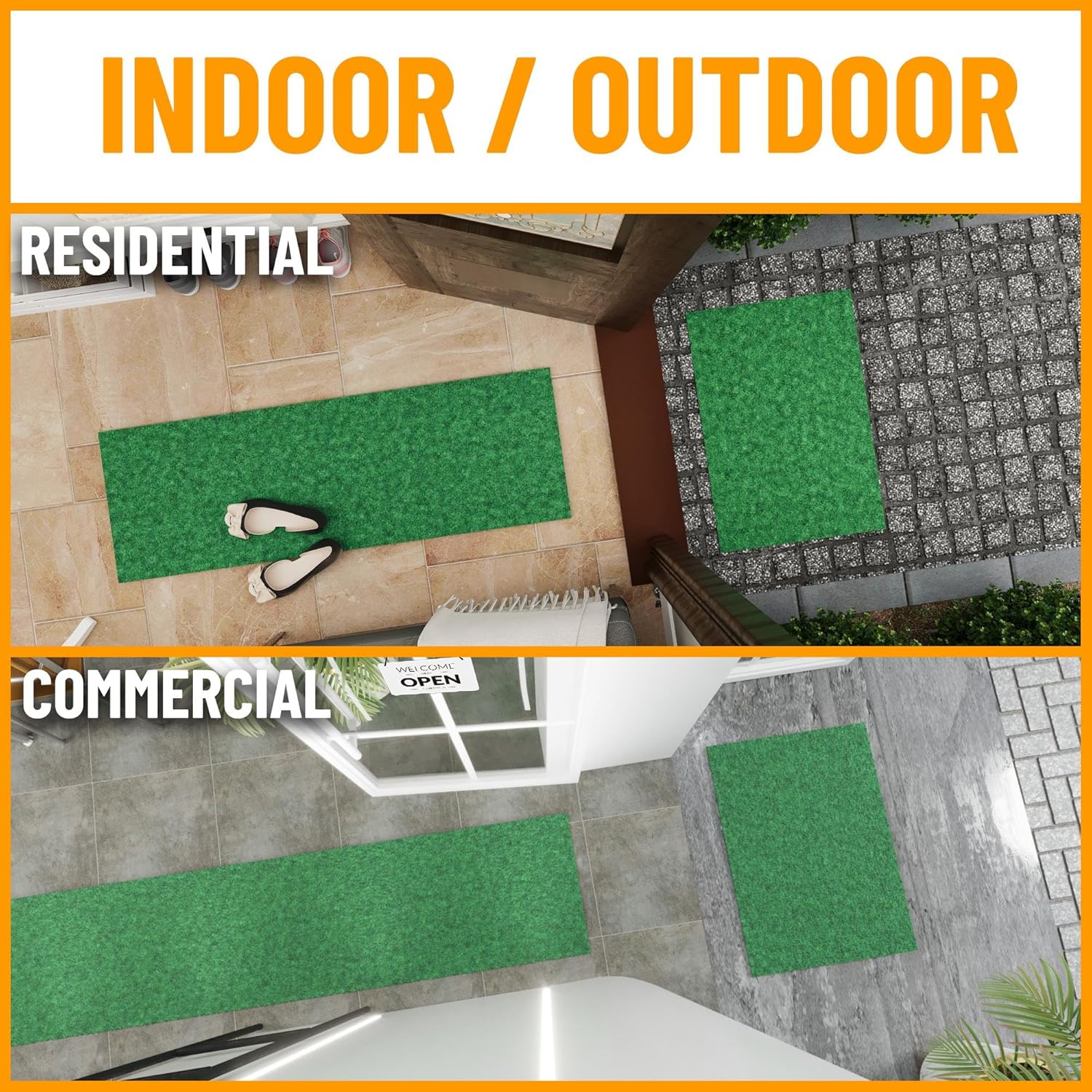 Ottomanson 6'6" x 7' Mud Mat Area Rug Scraper Carpet - Non-Slip, Dirt Trapping for Indoor & Outdoor Use - Ideal for Entryway, Garage, Kitchen, Patio & High-Traffic Areas, Green