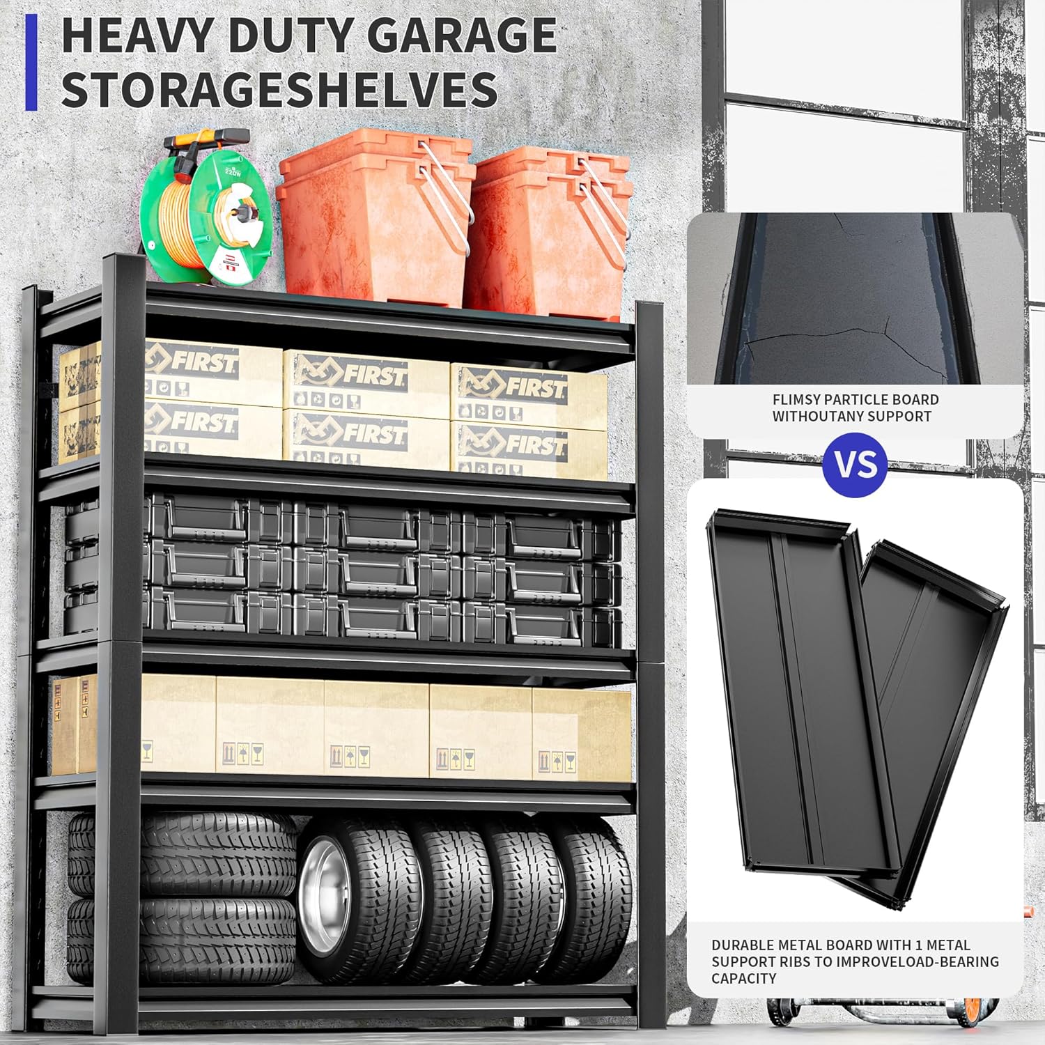 2 Set Garage Shelving Unit 72" H3000bls Heavy Duty Storage Shelves Easy Assembly 5 Tier Adjustable Metal Steel Utility Shelf Rack