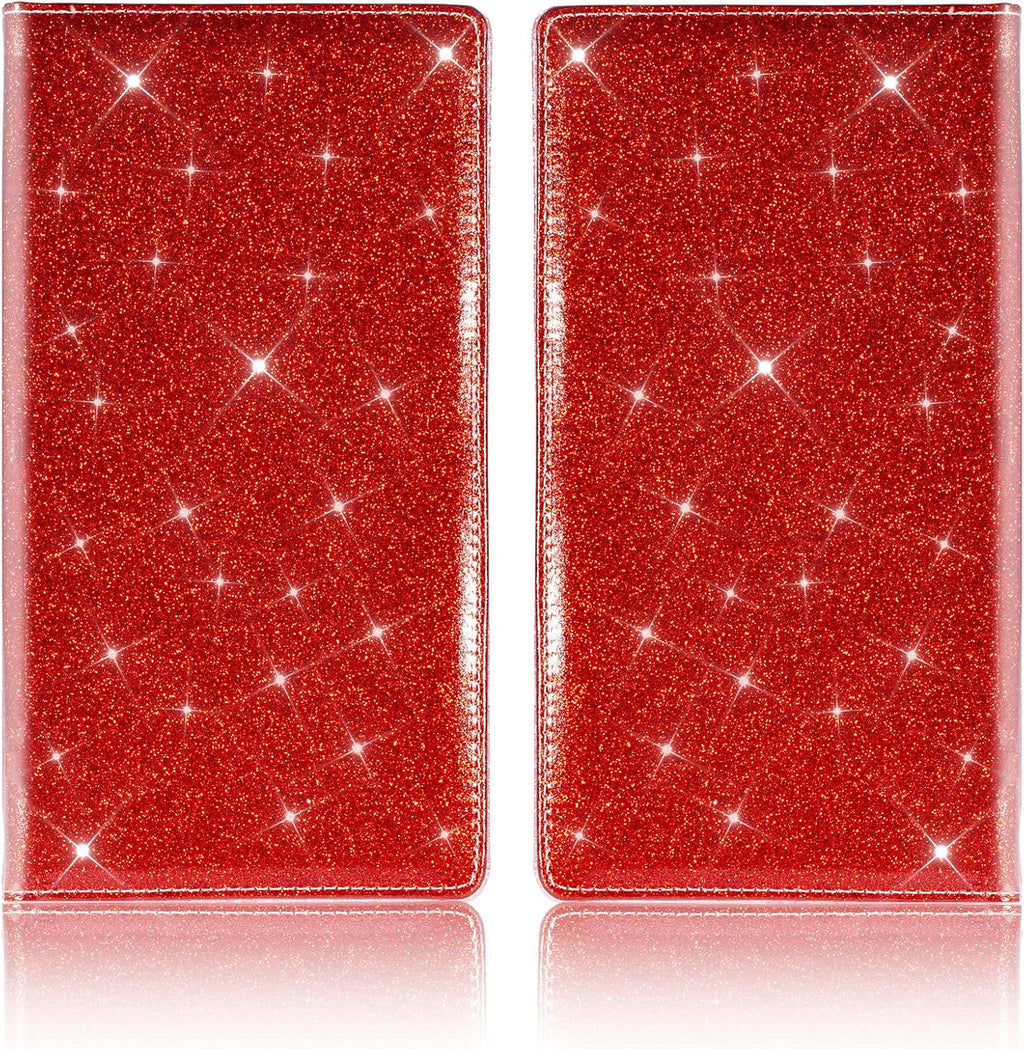 TOURSUIT Car Registration and Insurance Card Holder, Vehicle License Document Glove Box Compartment Organizer, Interior Car Accessories for Women Men Teens (Glitter Red)
