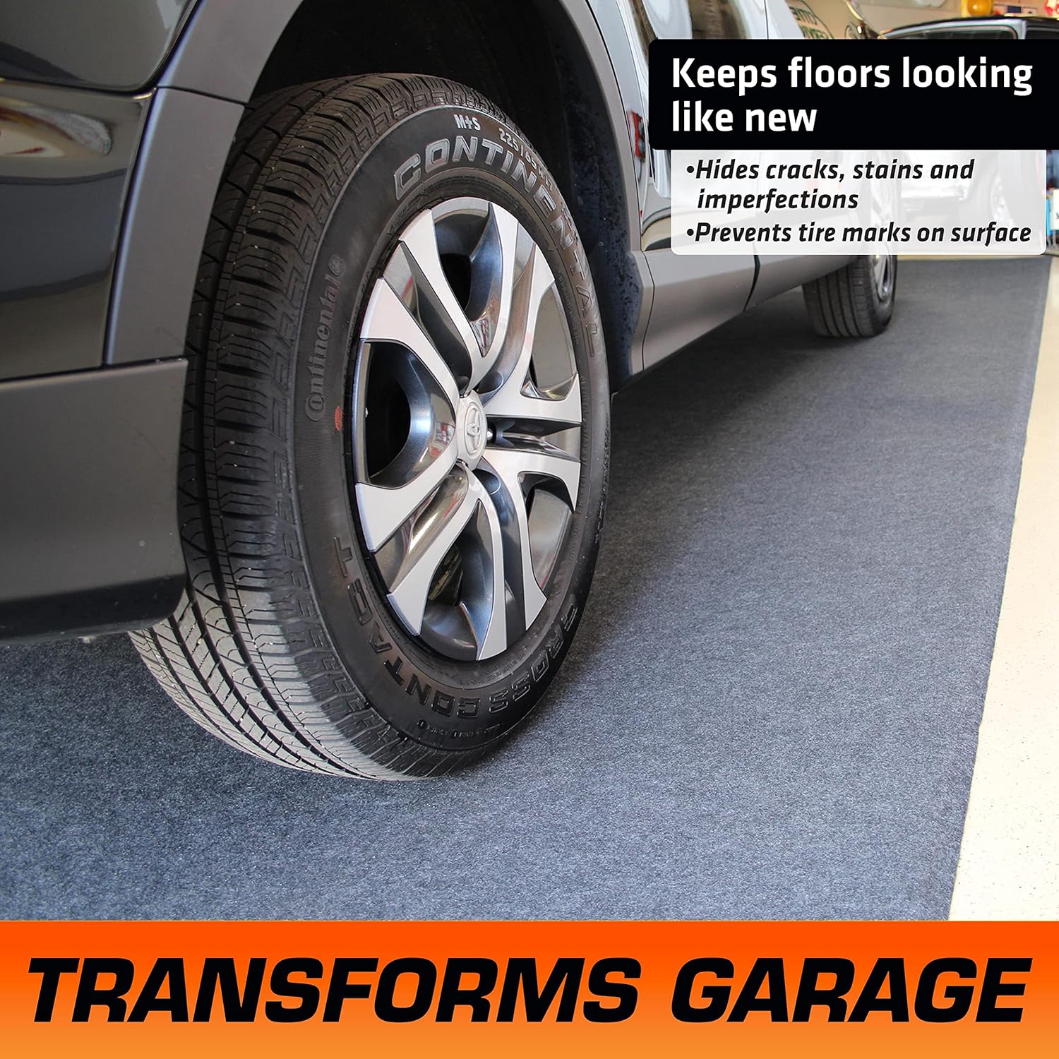 Armor All Premium Original Small Vehicle Garage Floor Mat, (8'4” x 7'4"), Protects Surfaces, Transforms Garage, Absorbent/Waterproof/Durable (Includes Double Sided Tape) (USA Made) (Charcoal)