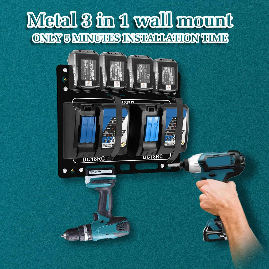 FETESNICE Wall Mount for Makita Battery Charger Holder,Easy Installation,Metal Charger Mount for Makita 18V Batteries & DC18RC DC18RD Chargers,Durable Tool Storage for Workspace & Garage
