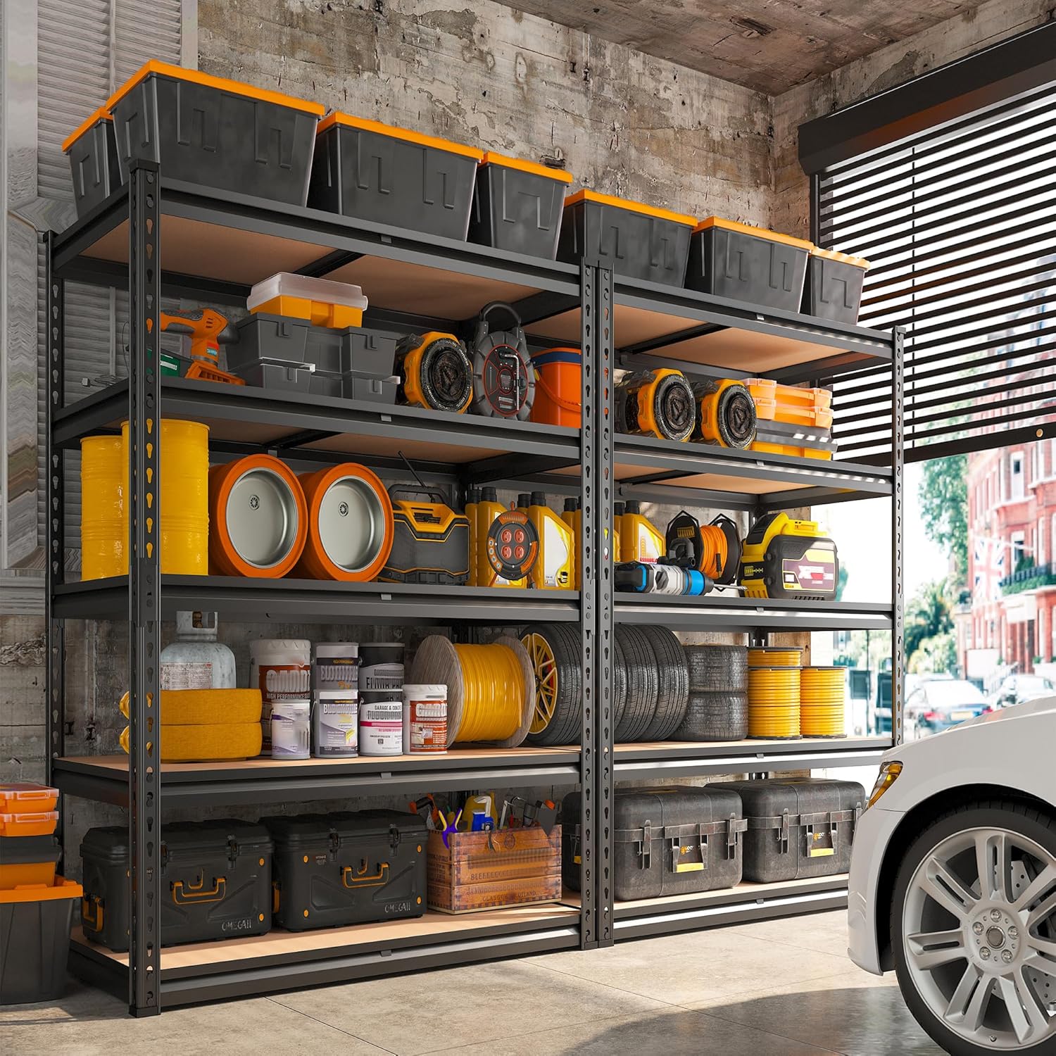 REIBII 2000LBS Garage Shelving Heavy Duty Storage Shelves 72" H Metal Shelving for Garage Shelves Adjustable Metal Shelf for Basement Pantry 35.5" W x 72" H x 15.8" D