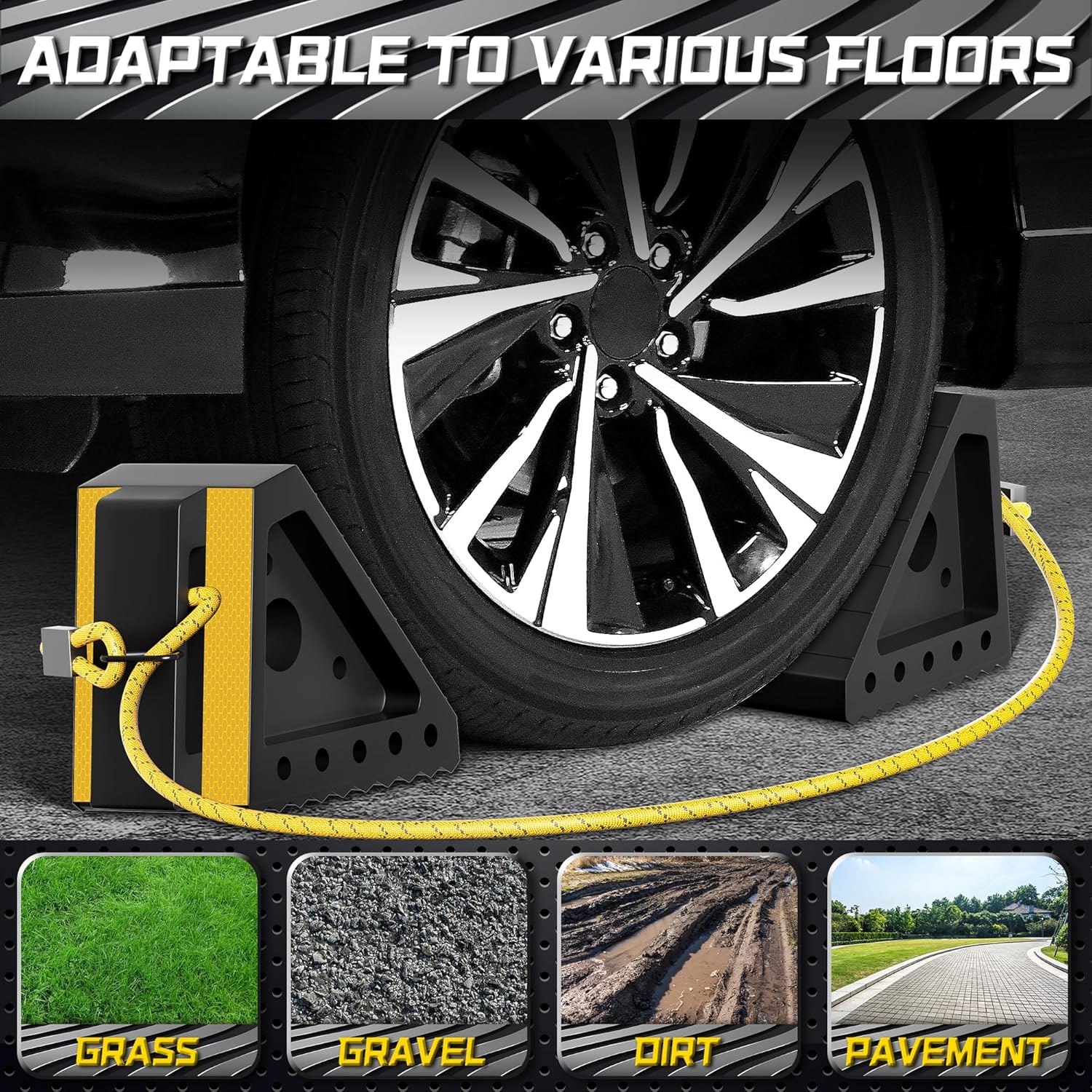 4 Pack Heavy Duty Wheel Chocks with 39" Rope, Rubber Wheel Chocks for Trailers, RV, Cars, Trucks, and ATV