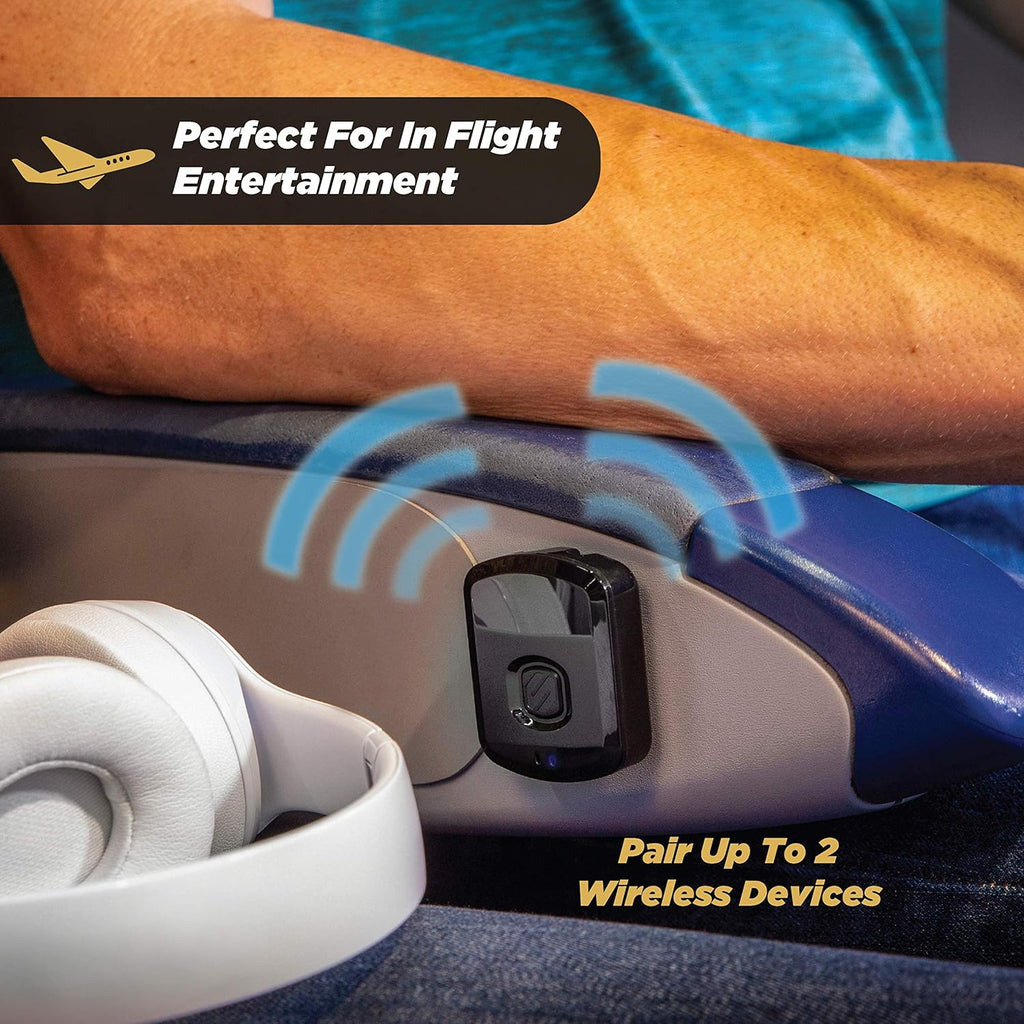Scosche BTT-SP FlyTunes Universal Portable Bluetooth 4.1 Wireless Audio Transmitter for Use with AirPods, Earbuds/Headphones, TV’s and More - Black