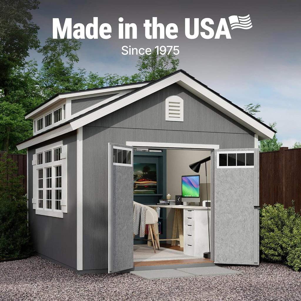 Handy Home Products Windemere 10x12 Do-it-Yourself Wooden Storage Shed with Floor, Beige