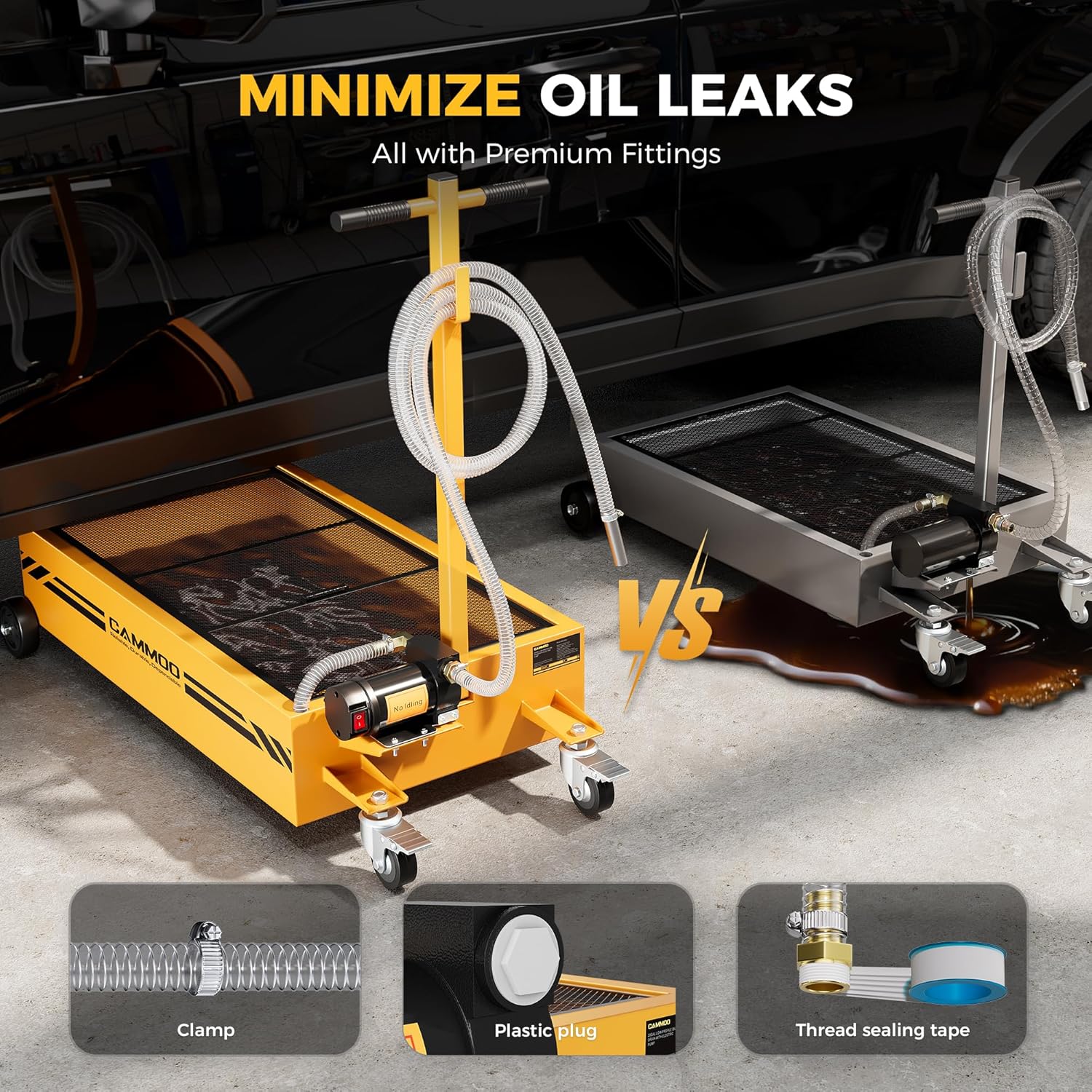 20 Gal Electric Oil Drain Pan, 110V High-Flow Pump, 9.8 FT Hose, 200 W Motor, 2 Locking Swivel Casters and 2 Directional Wheels Stable, Folding Handle, Heavy-Duty for Trucks, RVs, SUVs, Yellow