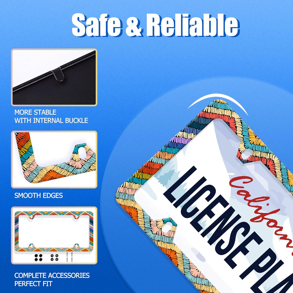 Boho License Plate Frame Colorful Stripe License Plate Stainless Steel Funny License Plate Holder Men Women Personalize Mandala Car Accessory Decoration 12.3" x 6.3"