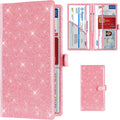 TOURSUIT Car Registration and Insurance Card Holder, Vehicle License Document Glove Box Compartment Organizer, Interior Car Accessories for Women Men (Glitter Pink)