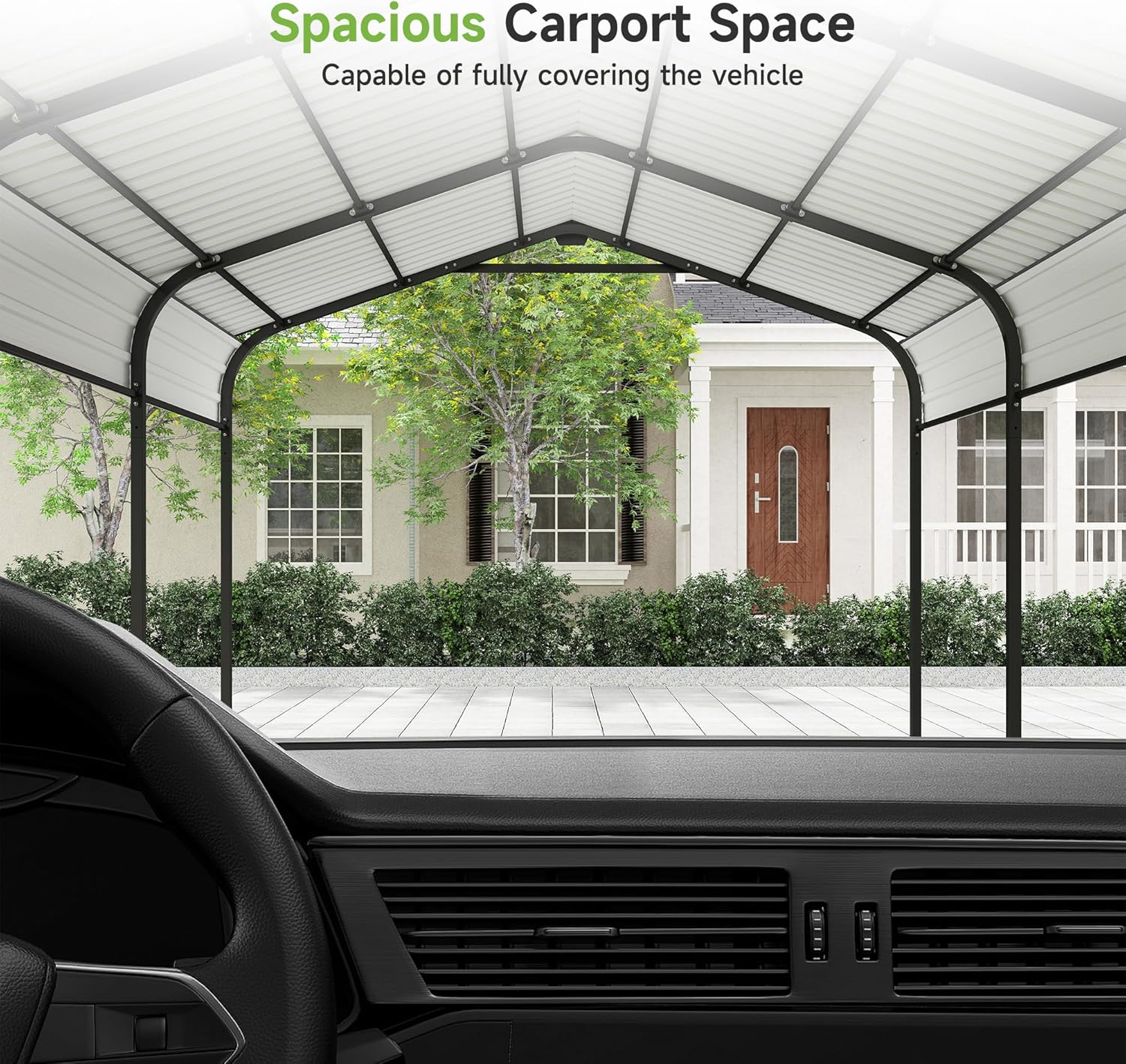 10×15FT Metal Carport, Heavy Duty Car Port, All-Weather Outdoor Storage Trucks, Boats, Cars, Galvanized Steel Roof, Vertical Stripe Design