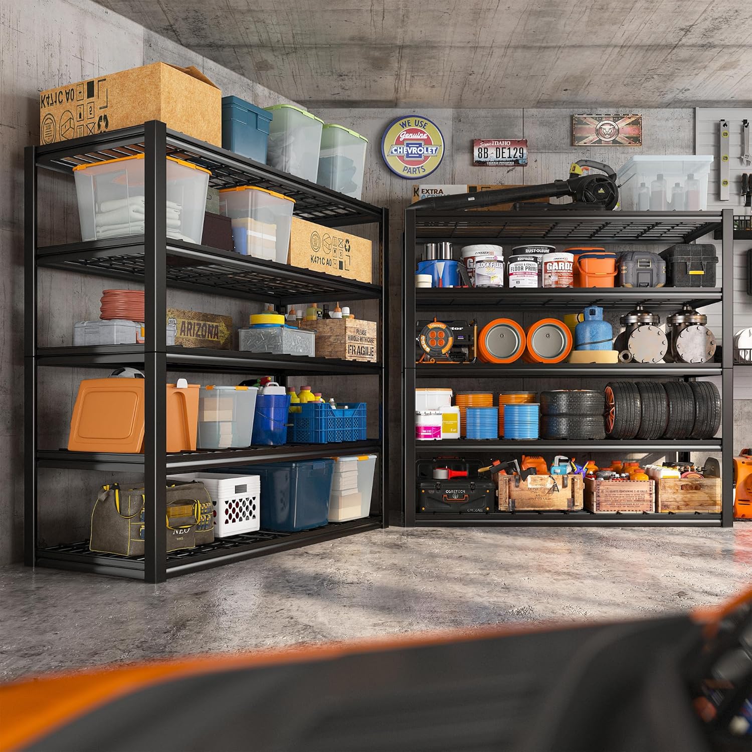 REIBII 48.2''W Garage Shelving Heavy Duty Metal Shelving 3000LBS Storage Shelves Adjustable Metal Shelves Industrial Garage Shelf for Warehouse Basement, 2 Pack