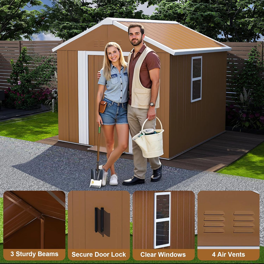 6 x 4 FT Outdoor Storage Shed, Metal Garden Tool Shed with Slooping Roof, Lockable Doors and Windows, All-Weather Weatherproof Blike shed for Garden, Patio, Lawn, Yellow