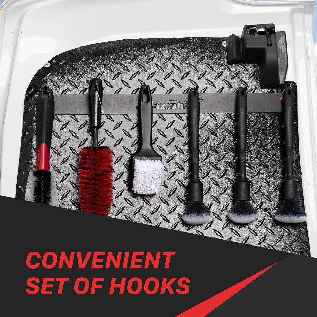 Maxshine Universal Detailing Brush Hanger - 6 Organizer Hooks, Lightweight Wall-Mounted Design for Auto Detailing Supplies, Ideal for Garage & Mobile Use (Logo, 2, Count)