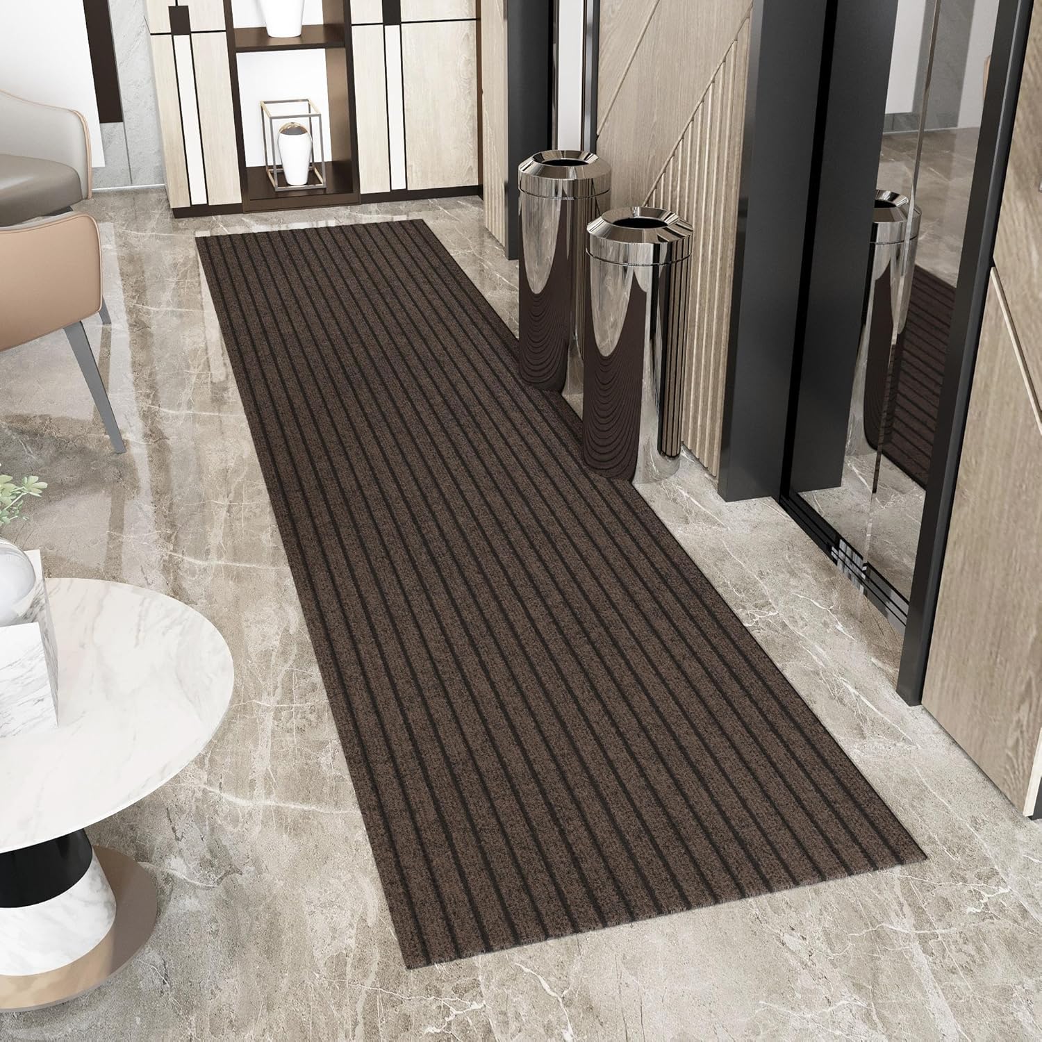 Ottomanson 2' x 14' Hallway Runner with Scraper Pile Extra Durable Non-Slip Rug Mat for Indoor & Outdoor Use - Ideal for Kitchen, Entryway, Patio & Garage - High-Traffic Carpet, Brown