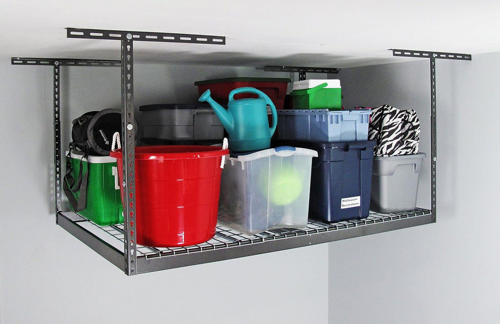 MonsterRax Overhead Garage Storage Racks 4x6 (2-Pack) Ceiling Mounted Shelving, Adjustable Hanging Storage Organizer, Heavy Duty Steel, Holds 500 Pounds, Color: Hammertone, Adjusts 18"-33” off Ceiling