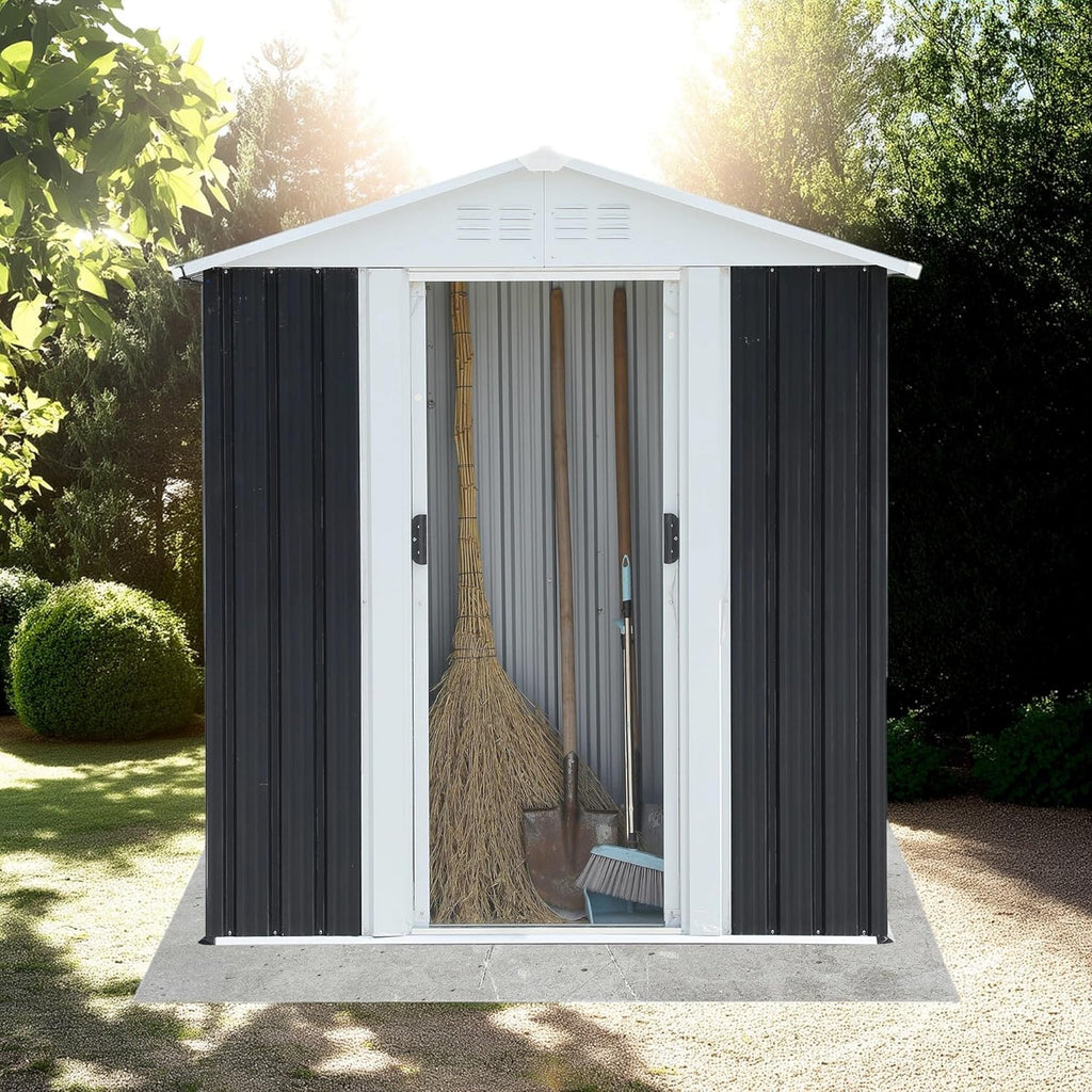 5X3 FT Outdoor Storage Shed, Waterproof Metal Garden Sheds w/Lockable Sliding Doors and Vents, Weather Resistant Tool Storage House for Backyard, Patio, Lawn, Dark Grey