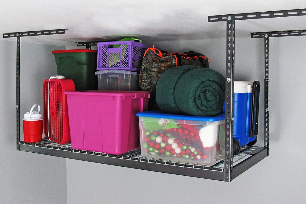 MonsterRax Overhead Garage Storage Rack - Heavy Duty Storage with 400 lb Capacity, Easy Adjustable Ceiling Mount Shelves (3x6 Hammertone, 12"-45")