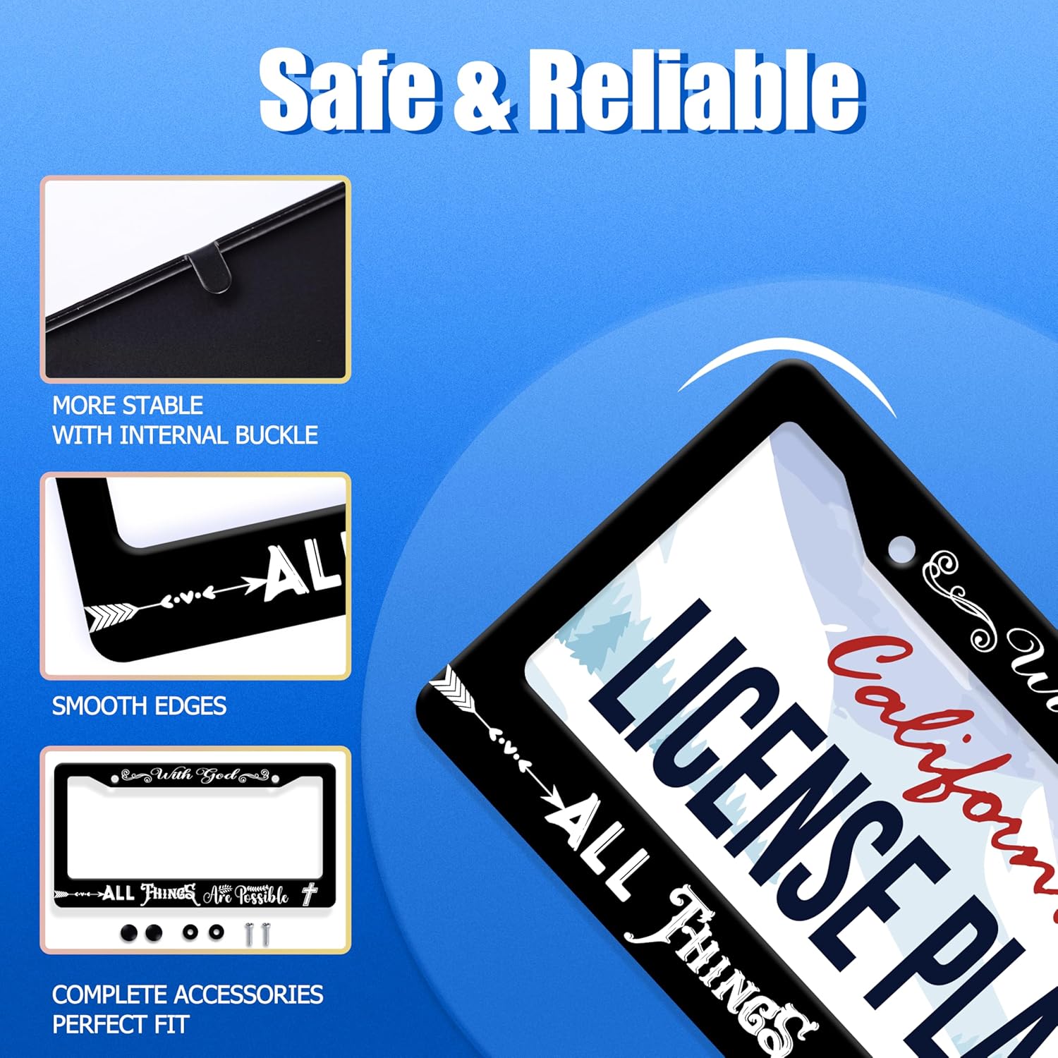 with God All Things are Possible License Plate Frame Christian License Plate Stainless Steel Funny License Plate Holder Men Women Personalize Jesus Cross Car Accessory Decoration 12.3" x 6.3"
