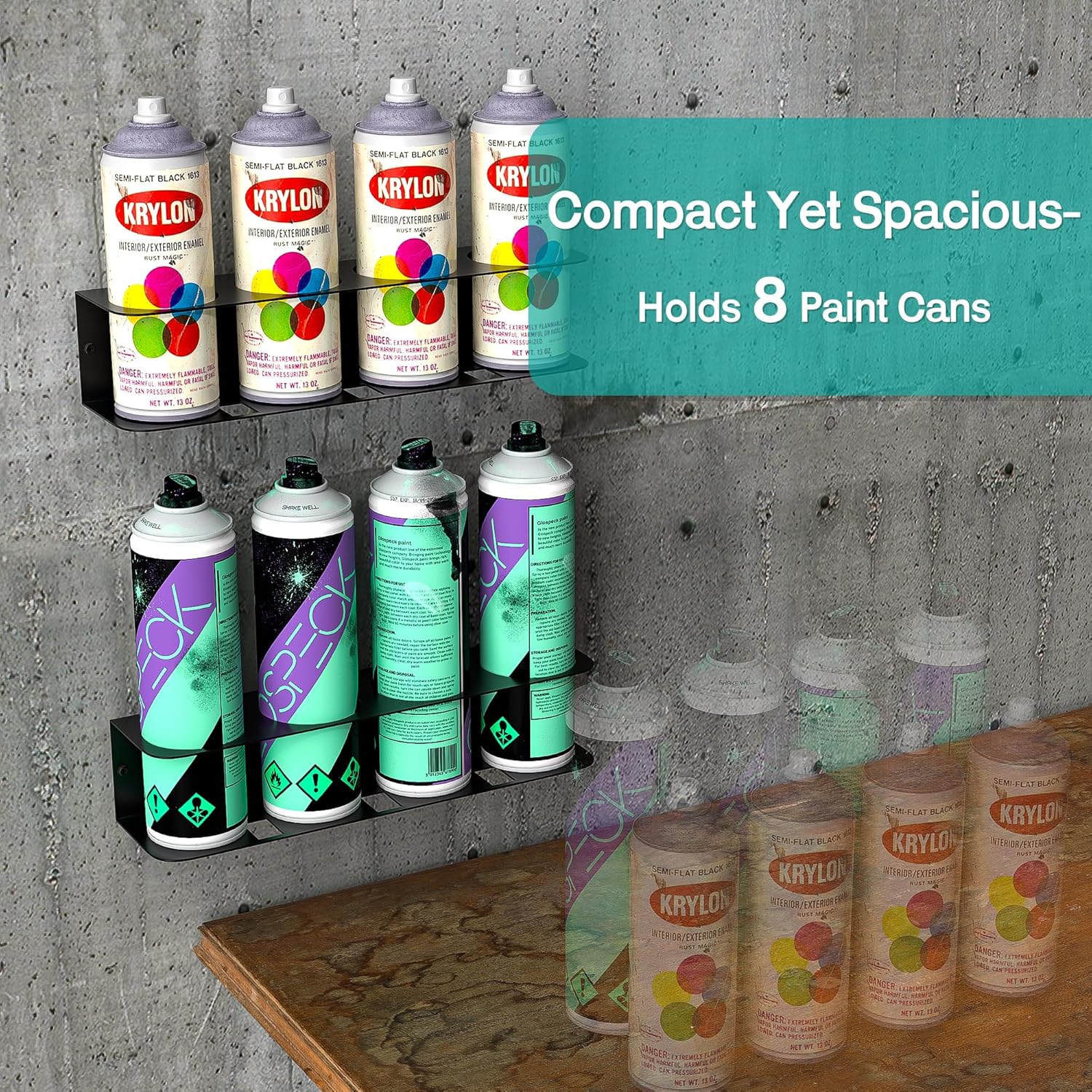 EVERHANGER Spray Can Holder, Wall Mount Spray Bottle Storage Rack Heavy Duty Spray Paint Bottle Organizer for Garage & Home, 8 Can Holes
