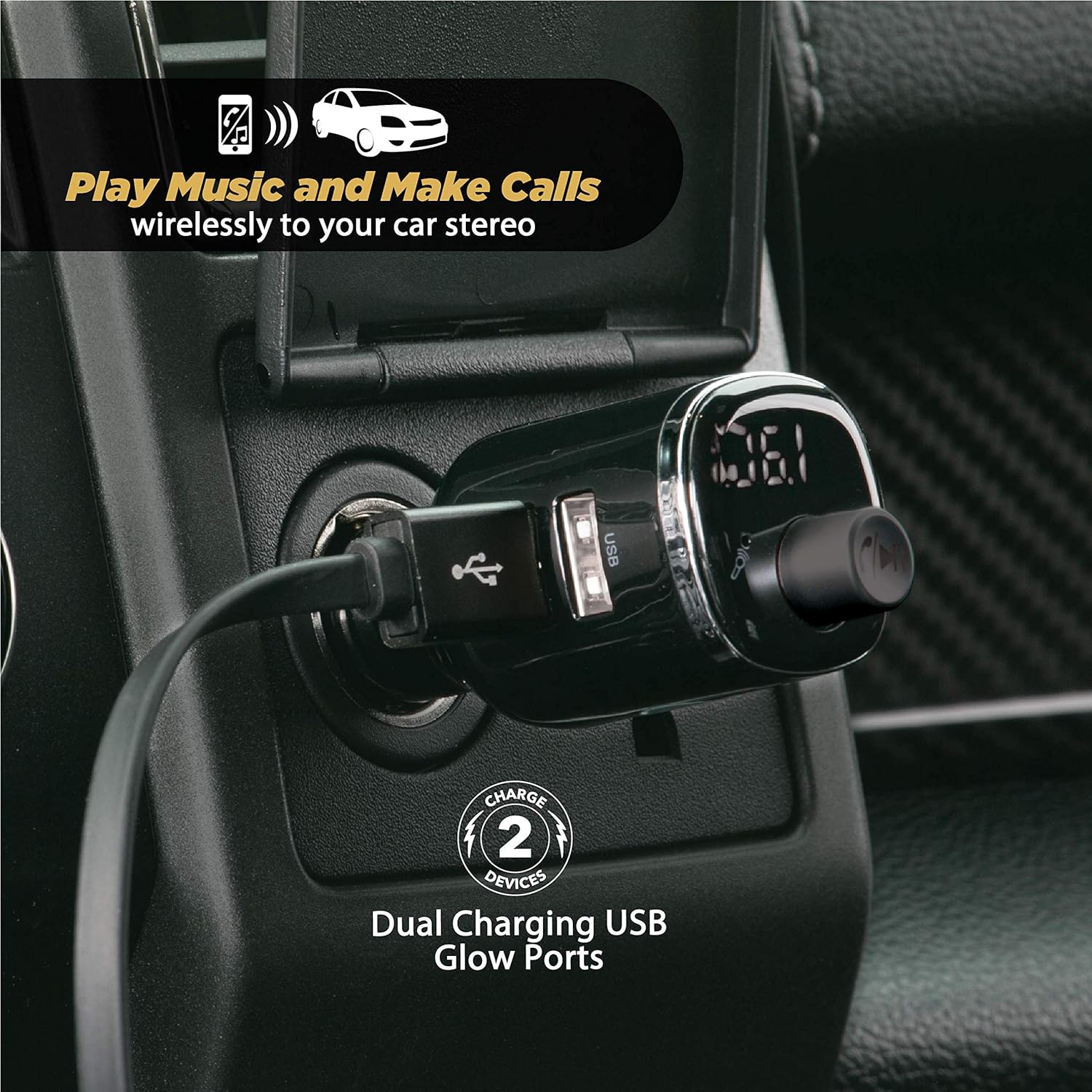 Scosche BTFM4 BTFREQ Universal Bluetooth Handsfree Car Kit with FM Transmitter and Dual USB Ports, Black