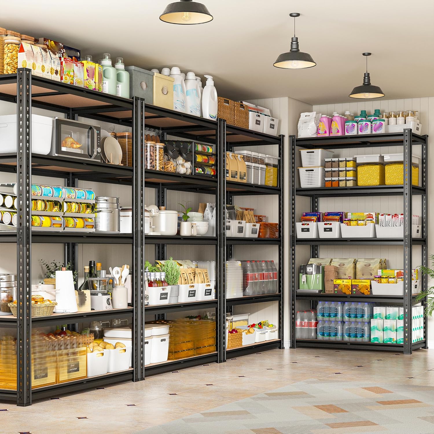 REIBII 2020LBS Storage Shelves 5 Tier Garage Shelving Heavy Duty, Adjustable Metal Shelving Unit, Garage Shelves for Basement, Warehouse, Pantry, 72" H x 35.55" W x 16" D, Black, 3 Pack