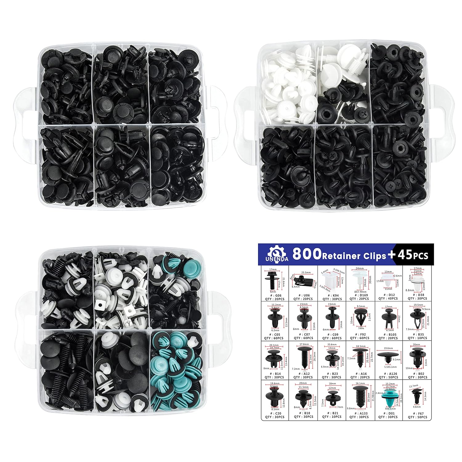 Car Push Retainer Clips 845pcs with 24Most Popular Push Pins for Automotive Parts Sizes Auto Push Pin Screw Clips with 10 Cable Ties and Blue Fastener Remover for Ford GM Toyota Honda Chrysler Nissan