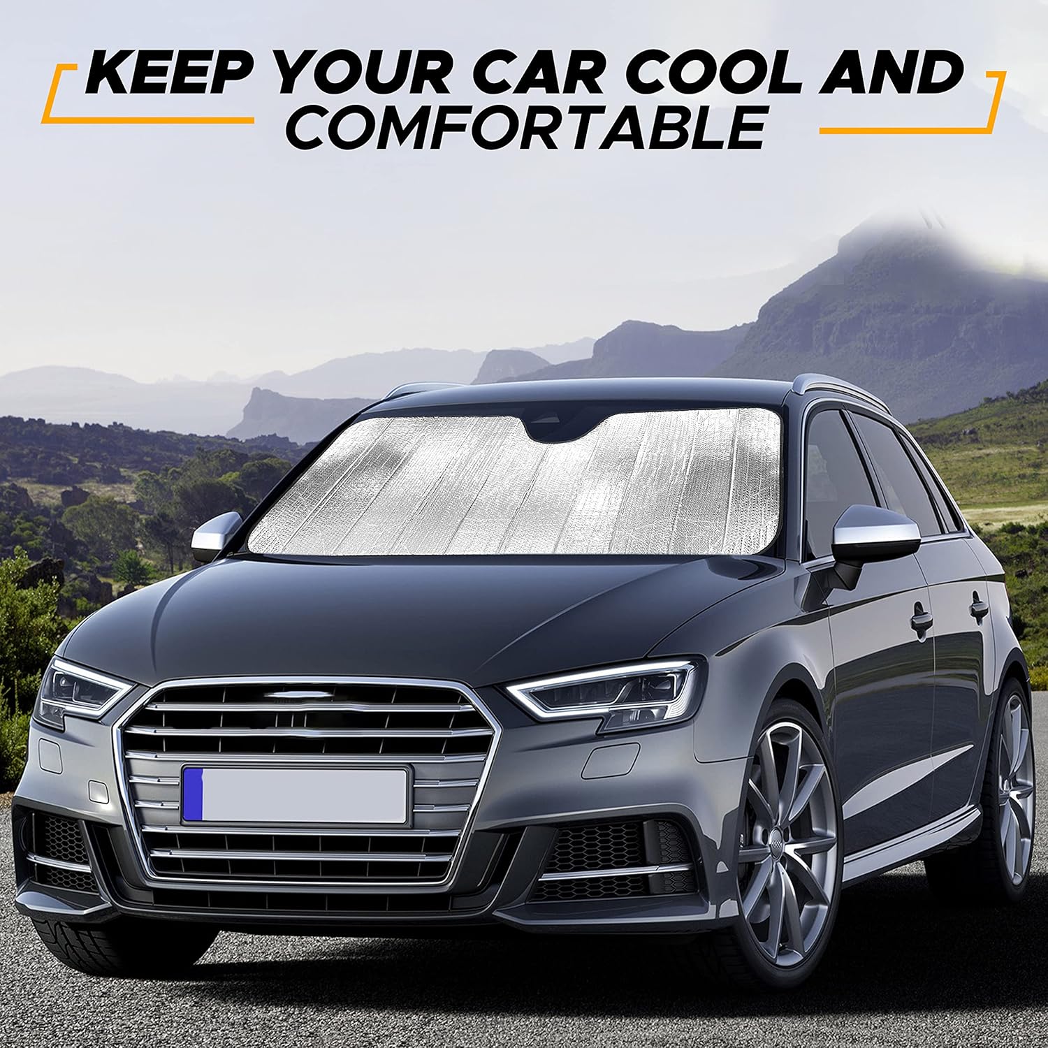 EcoNour Accordion Car Windshield Sun Shade | Reflective Car Window Shades for UV & Sun Protection | Foldable Windshield Cover Keeps Interior Cool | 26 x 56 Inches