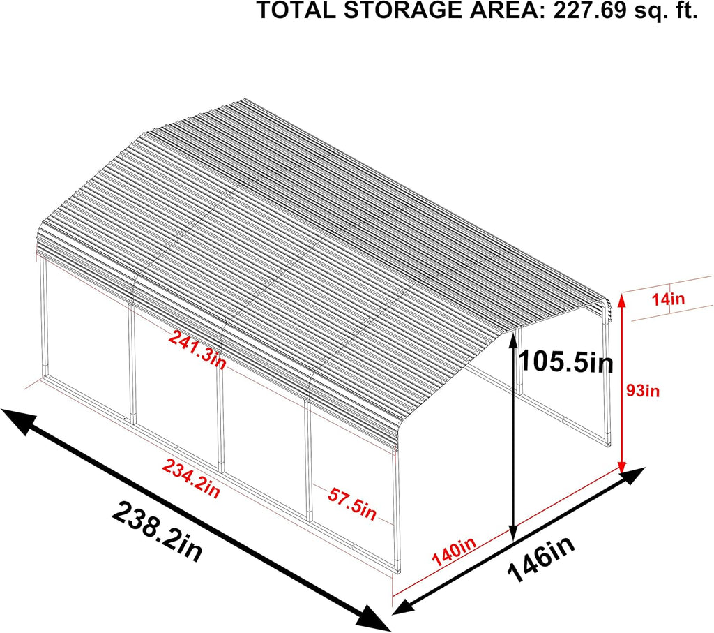 12x20 FT Outdoor Carport with Metal Roof, Heavy Duty Metal Carport Canopy, Garage Car Shelter Shade for Car, Truck, Boat, Gray