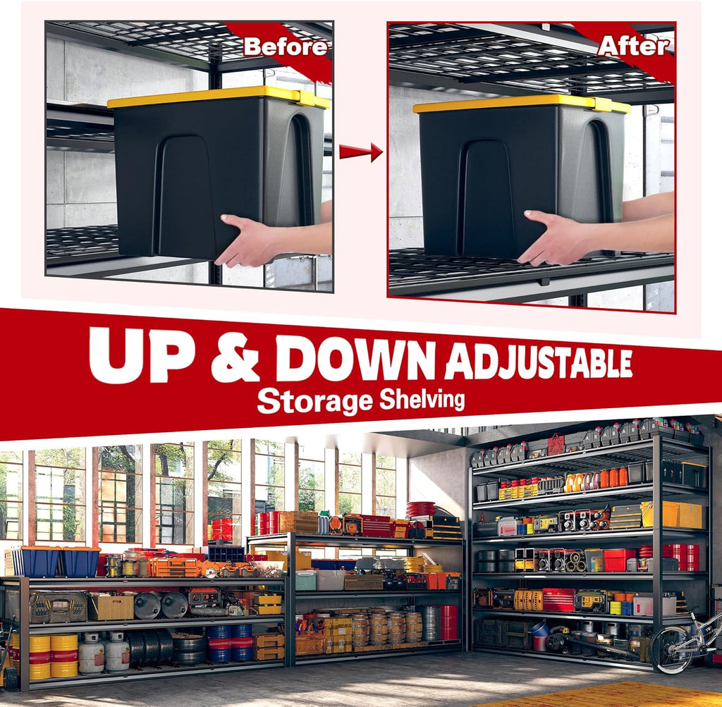 REIBII 60" W Garage Shelving, 2900LBS Storage Shelves, 6 Tier Heavy Duty Shelving, Adjustable Metal Shelving Units and Storage Rack for Warehouse, Pantry, Basement, 60" W x 84" Hx 24" D