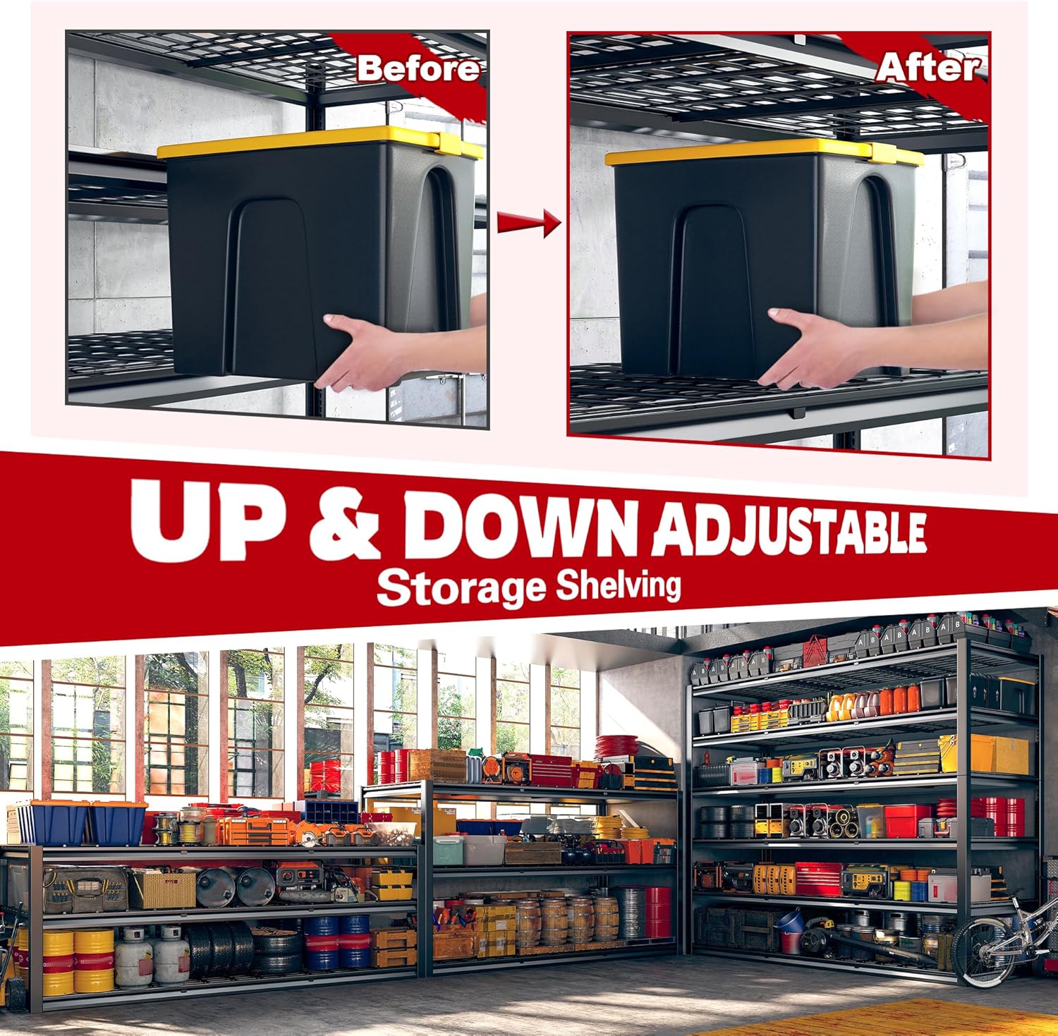 REIBII 60" W Garage Shelving, 2900LBS Storage Shelves, 6 Tier Heavy Duty Shelving, Adjustable Metal Shelving Units and Storage Rack for Warehouse, Pantry, Basement, 60" W x 84" Hx 24" D