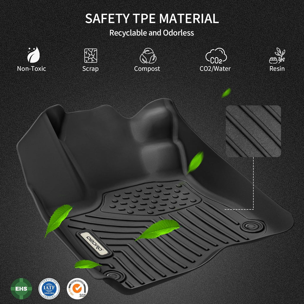 OEDRO Floor Mats 2 Row Liner Set Compatible with 2022-2025 Nissan Frontier Crew Cab w/ 2nd Row Under-Seat Storage, Black TPE All-Weather Guard - Custom Fit