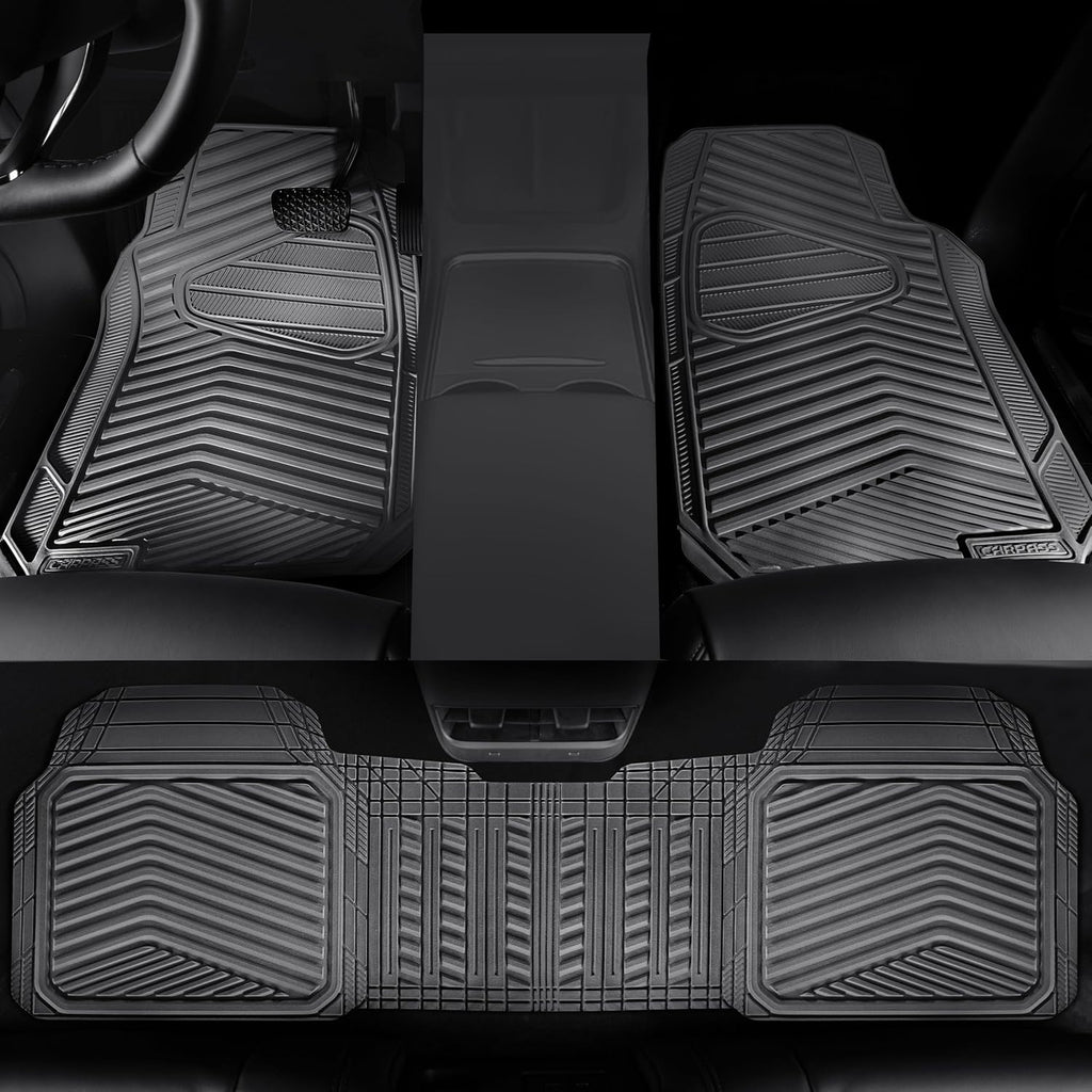 CAR PASS Rubber Car Mats,Car Floor Mats All Weather,Car Mat Full Set 3 Piece,Grey Waterproof Automotive Floor Mat Trim to Fit for Cars Sedan SUVs Small Trucks,Heavy Duty Anti-Slip Easy Clean, All Gray