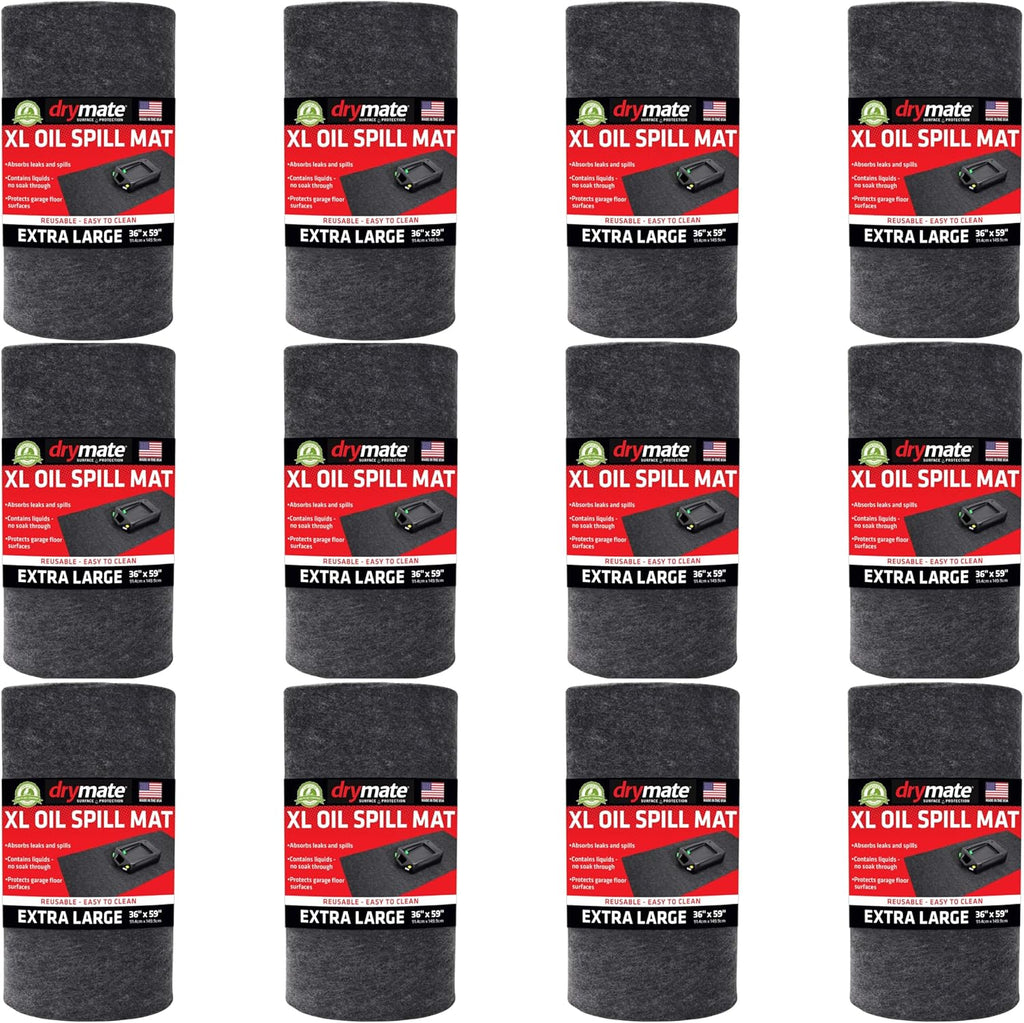Drymate XL Oil Spill Mat (36" x 59") (12-Pack), Premium Absorbent Oil Pad, Reusable, Washable, Durable, Waterproof Backing Contains Liquids, Protects Garage Floor Surface (USA Made)