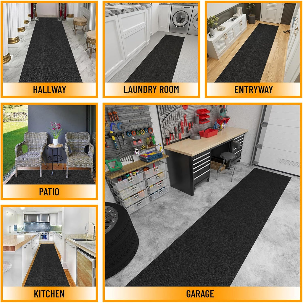 Ottomanson 2'7" x 30' Hallway Runner with Scraper Pile - Extra Durable Non-Slip Rug Mat for Indoor & Outdoor Use - Ideal for Kitchen, Entryway & Garage - High-Traffic Carpet, Black