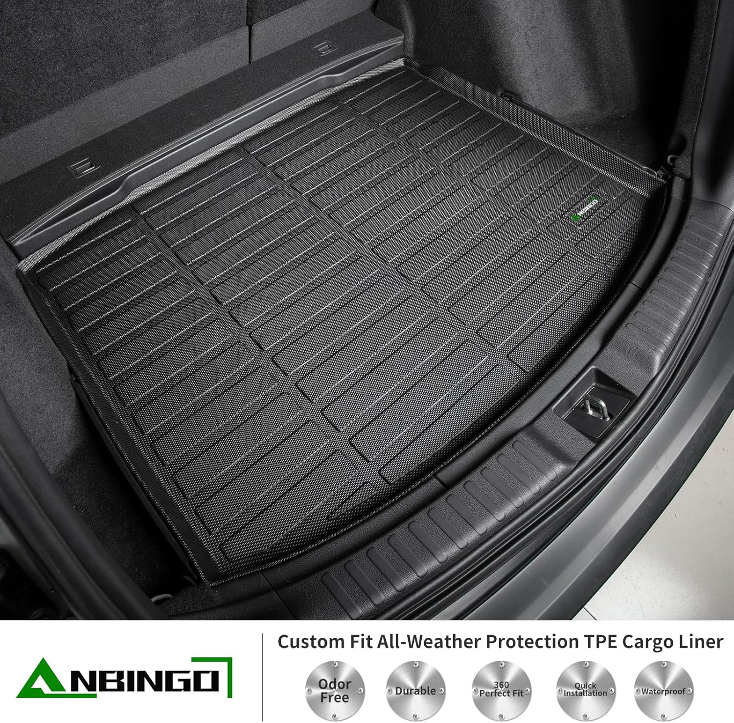 ANBINGO®-Floor Mats & Cargo Liner for Genesis GV70 2025 2024 2023 2022 (Not Fit Electrified GV70) Custom Fit Full GV70 All Weather Floor Mats Trunk mat GV70 Accessories - Black
