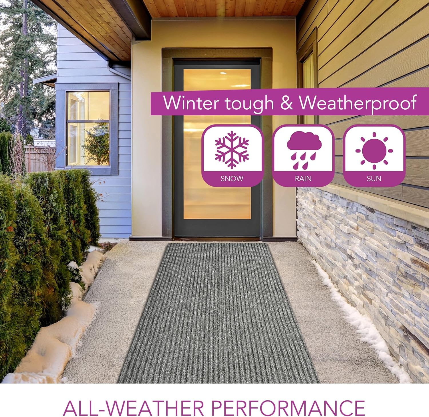 iCustomRug Spartan Weather Warrior Indoor/Outdoor Utility Ribbed Carpet Runner with Non-Slip Thermoplastic Rubber Backing, 3ft X 24ft in Grey