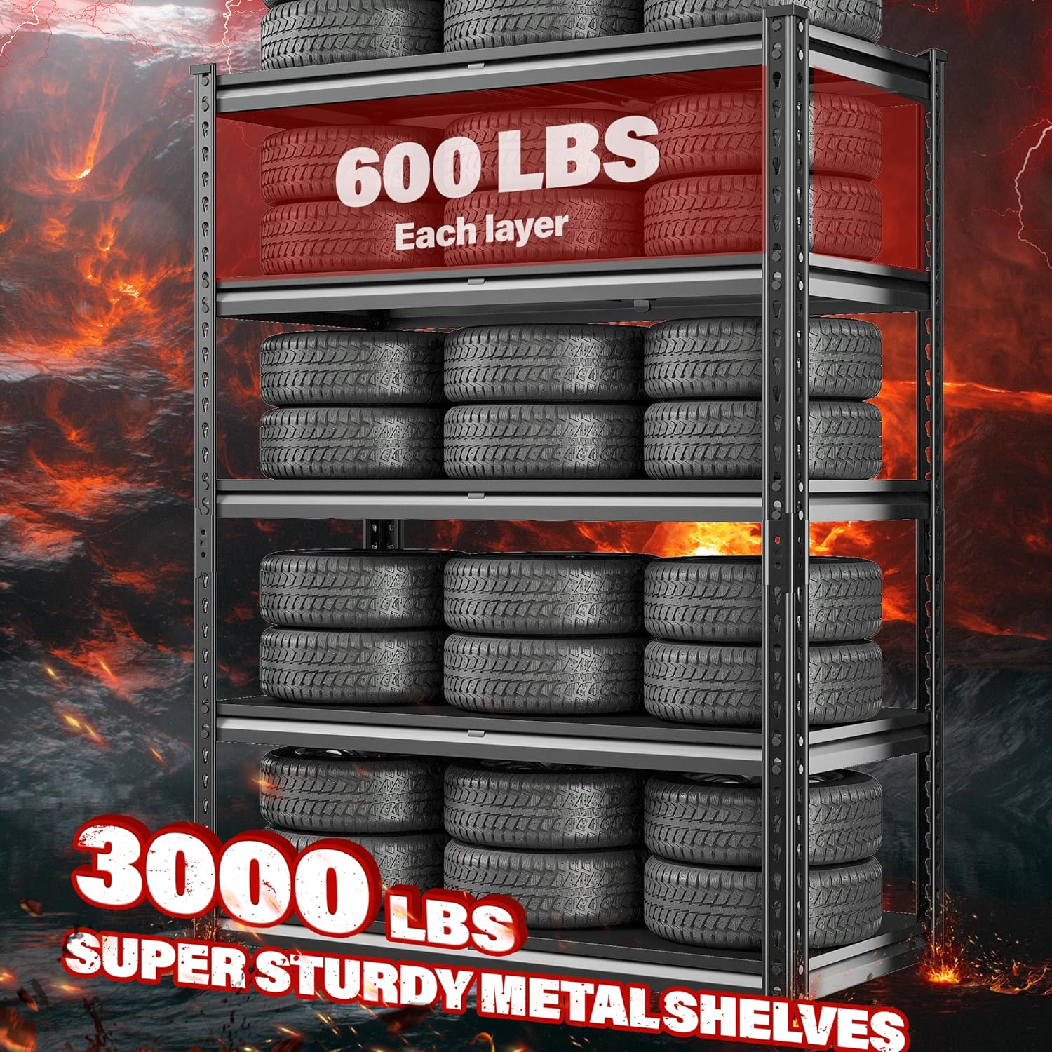 REIBII 3000LBS Garage Shelving 72" H Storage Shelves Heavy Duty Adjustable Metal Shelves for Storage Industrial Metal Shelving for Pantry Kitchen Basement