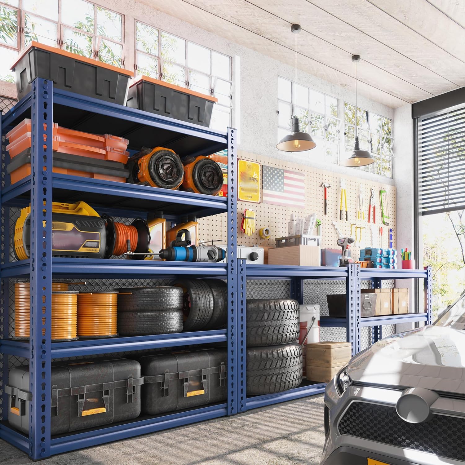REIBII Garage Shelving 72" H Storage Shelves Sturdy Metal Shelves Heavy Duty 5 Tier Metal Shelving for Kitchen Closet Basement Warehouse 72" H x 32" W x 17.1" D Blue