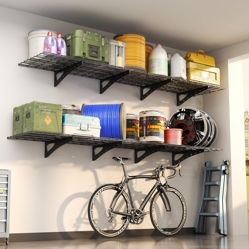 Heavy Duty Garage Wall Shelving, 2x6ft Wall Mounted Storage Shelves for Garage, Closet, Laundry Room, Heavy Duty Walls Shelving, Holds Up to 600 Lbs(Black), 70.86" x 23.6"