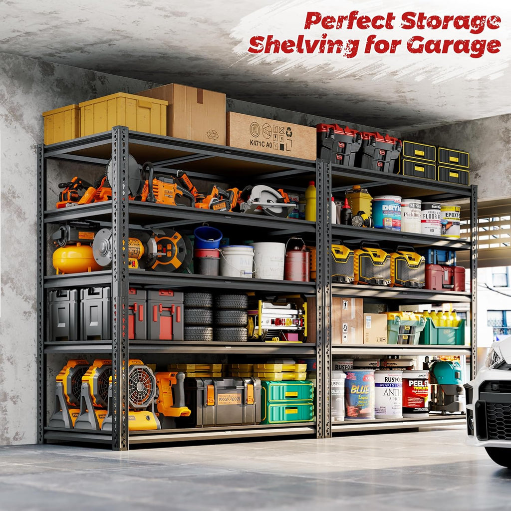 72"H Storage Shelves heavy duty, 2200LBS Garage Shelving, 5 Tier Metal Shelving Unit Adjustable Garage Shelves Utility Rack Shelf for Storage Warehouse Pantry Closet,40" W × 20" D × 72" H, Black, 2PCS