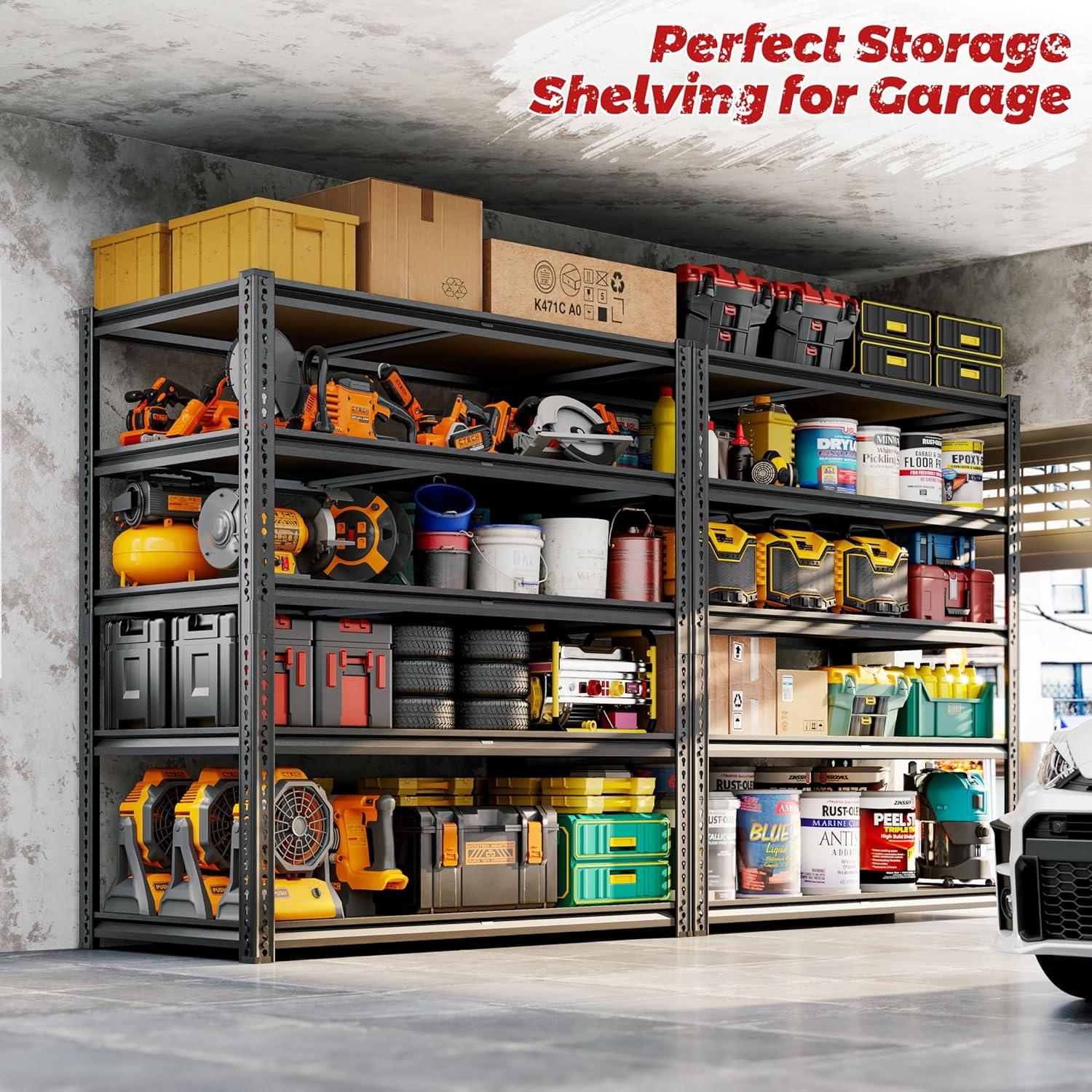 72"H Storage Shelves heavy duty, 2200LBS Garage Shelving, 5 Tier Metal Shelving Unit Adjustable Garage Shelves Utility Rack Shelf for Storage Warehouse Pantry Closet,40" W × 20" D × 72" H, Black, 2PCS