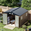 Breezz Outdoor Storage Shed 10 x 10ft. Utility Tool Shed Metal Storage Garden Shed with Lockable Doors & Windows for Patio Storage,Brown