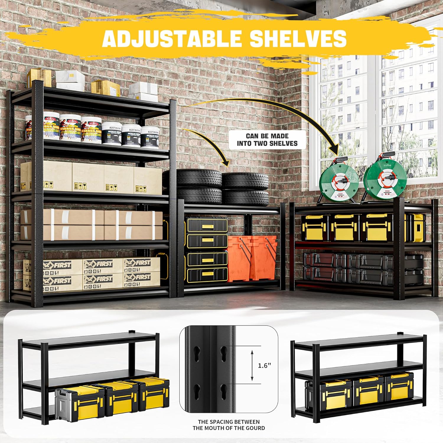 Garage Shelving Unit Rustproof 72" H3000bls Heavy Duty Storage Shelves Easy Assembly 5 Tier Adjustable Metal Steel Utility