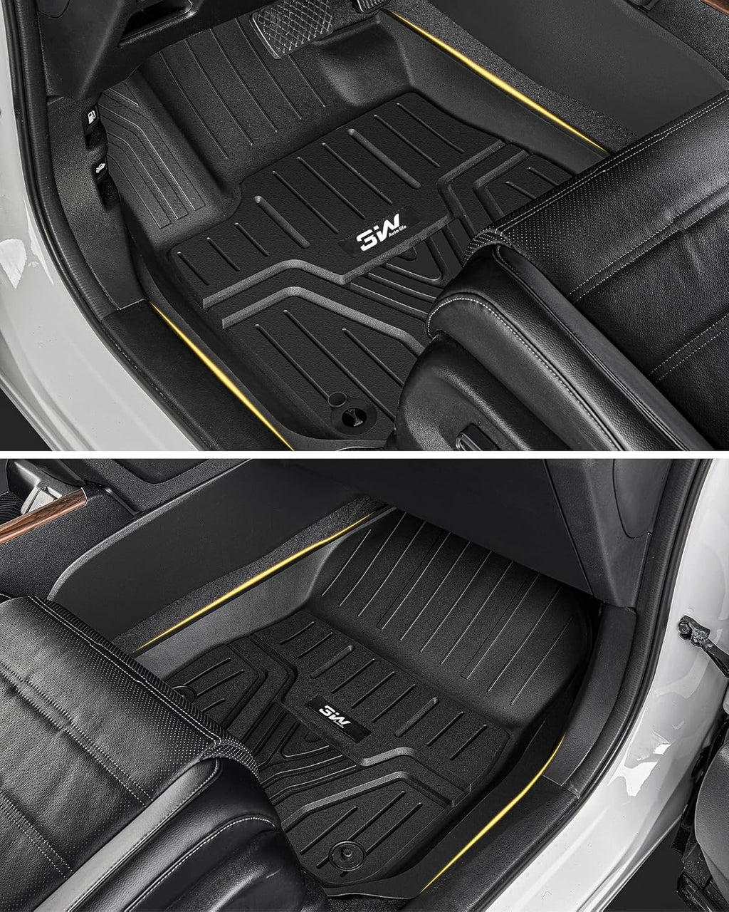 3W Floor Mats and Cargo Liner Fit for Honda Pilot 2023 2024 2025, Custom Fit All Weather Honda Pilot Accessories Odorless Anti-Slip TPE Full Set Mats Black