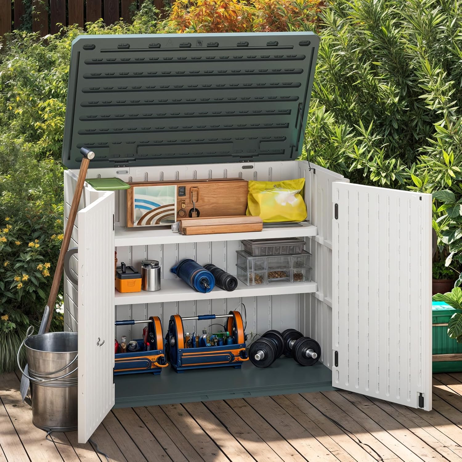 DWVO 2-Pack Resin Storage Shed Shelves, Fit for 35 Cu. Ft. Horizontal Shed 4.3x2.5x3.4 FT, 47" x 12.6" Waterproof Shelves with 8 Screws, 44 lbs Capacity, Easy to Assemble, Gray