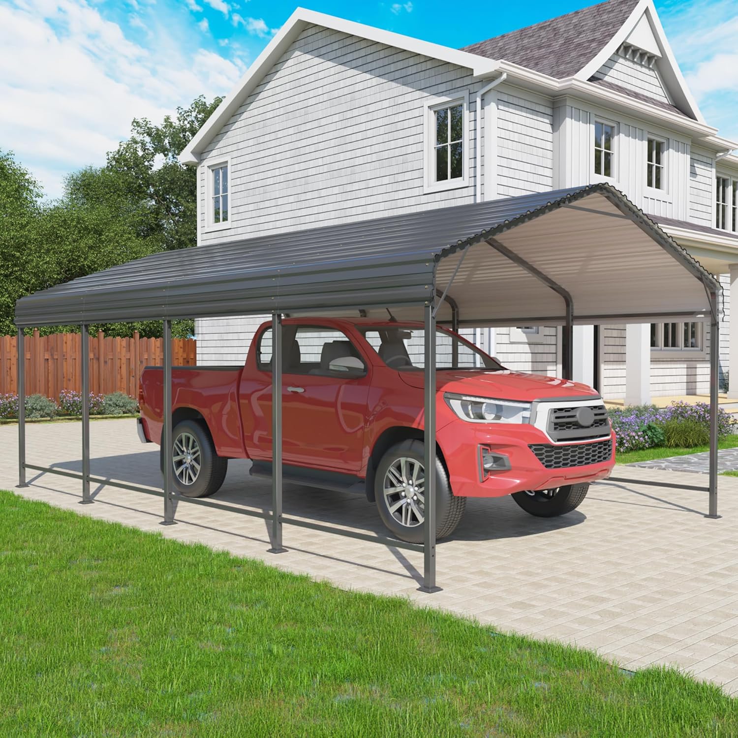 12x20 Metal Carport Carports with Enhanced Base Heavy Duty Garage Outdoor Galvanized Car Shelter for Car, Boats and Truck