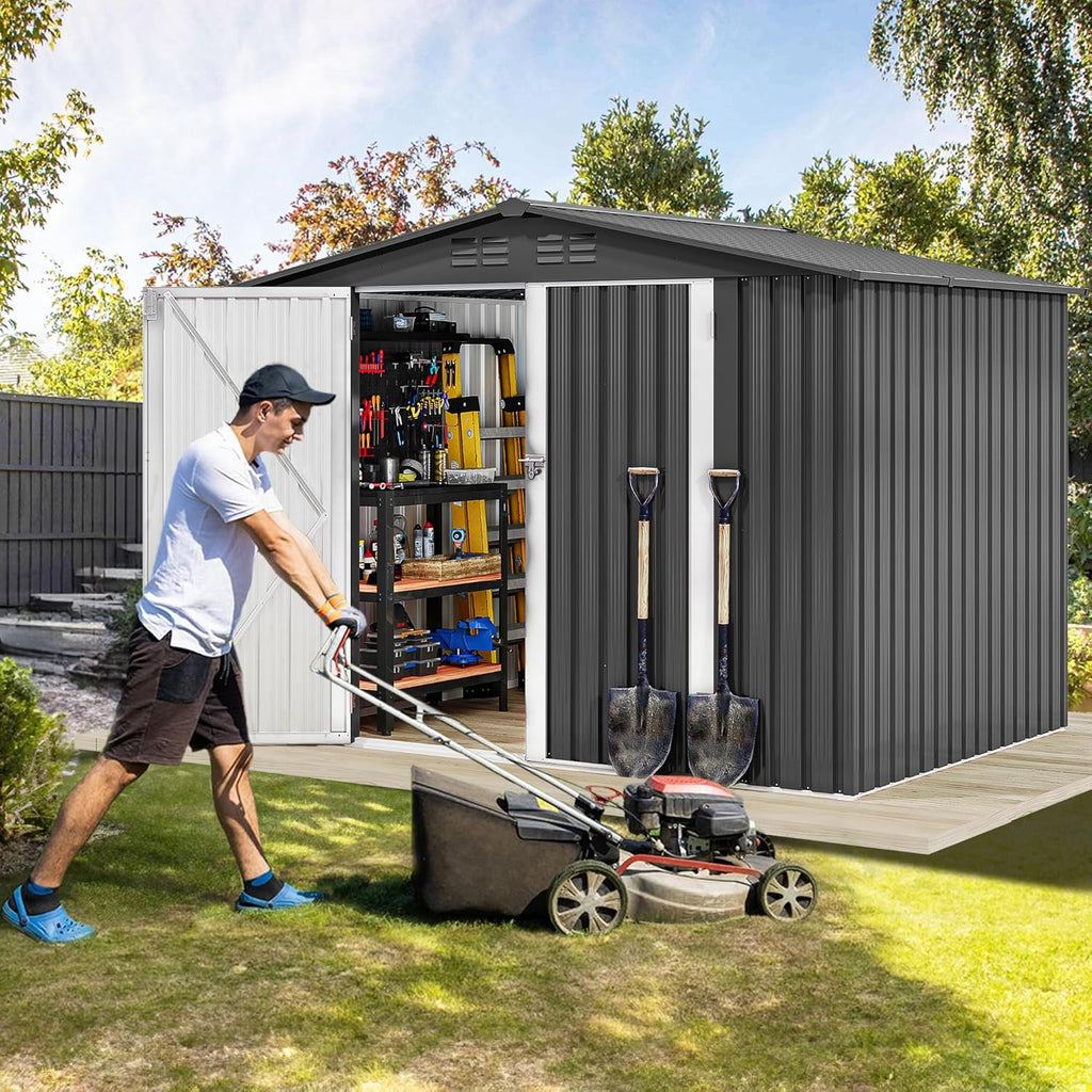 DWVO 8'x6' Large Metal Outdoor Storage Shed, Heavy Duty Tool Storage Sheds for Backyard Patio Lawn - Ideal for Bicycles, Garden Tools, and Lawn Equipment, Easy-to-Assemble, Dark Gray