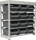 King's Rack Bin Rack Boltless Steel Storage System Organizer w/ 12 Plastic Bins in 4 Tiers