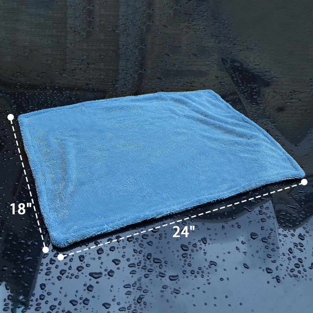 LIVOS 2 Pack Car Drying Towel, Premium Microfiber Towels for Cars, 1000GSM, Edgeless Twisted Loop Design, No Streaks, Scratches, or Water Spot, Absorbent Wash Towel, 18" x 24" (Blue&Grey)