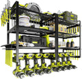 KAFAHOM Power Tool Organizer Wall Mount, 4-Tier Drill Holder for Cordless Tools, 2-Pack Set, Garage Storage Rack with Side Hooks for Hammers & Pliers, Tool Organizer for Workshop/Utility Room
