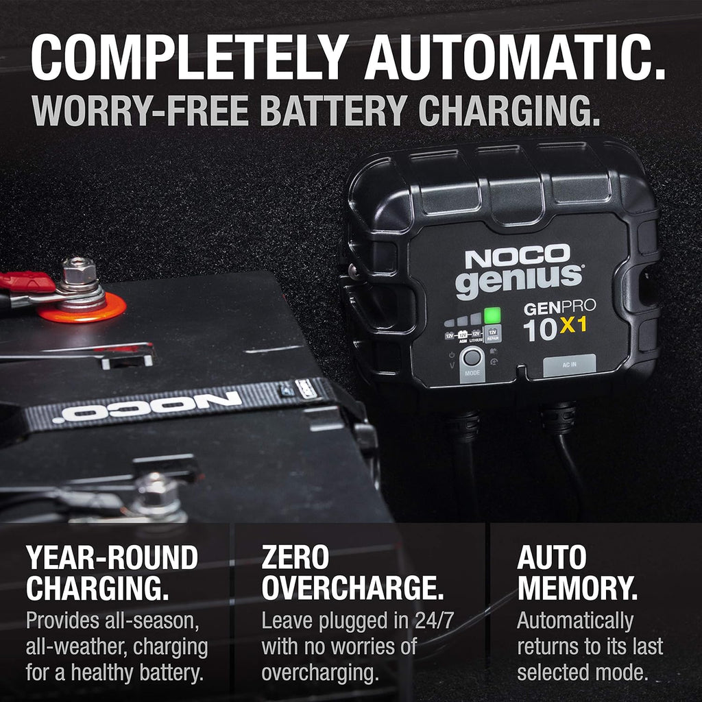 NOCO Genius GENPRO10X1: 1-Bank, 10A Onboard Battery Charger - 10A Per Bank, 12V Waterproof Marine Charger with Overcharge Protection & Temperature Compensation – for Lead-Acid & Lithium Batteries